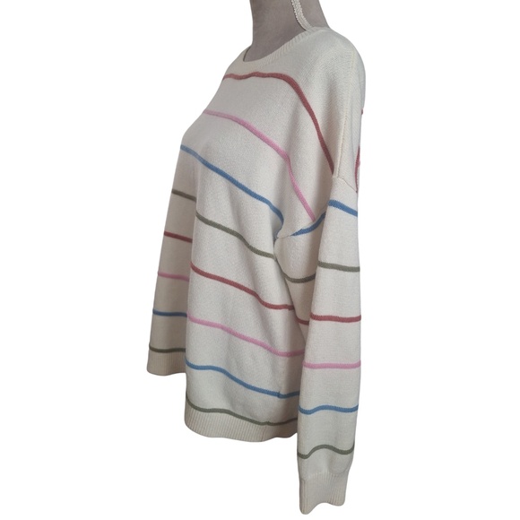 In February Preppy Striped Crewneck Sweater Oversized Soft Knit White Sz L - Picture 3 of 8